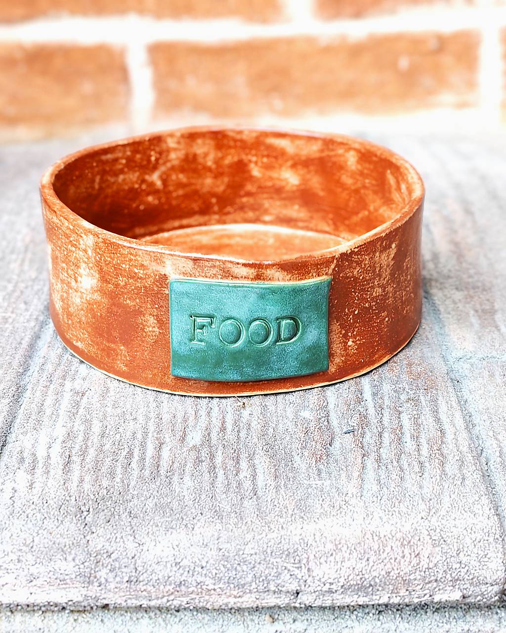 Handmade "Hungry Pup" Ceramic Pet Bowl – Terracotta & Teal