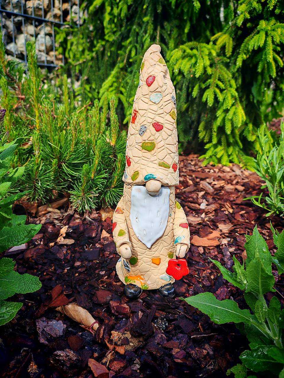 Handcrafted Mosaic Ceramic Garden Gnome – "The Colorful Guardian"