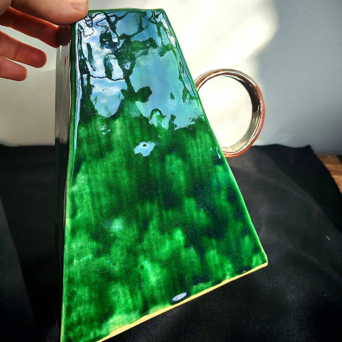 Handmade Geometric Emerald Green Ceramic Vase