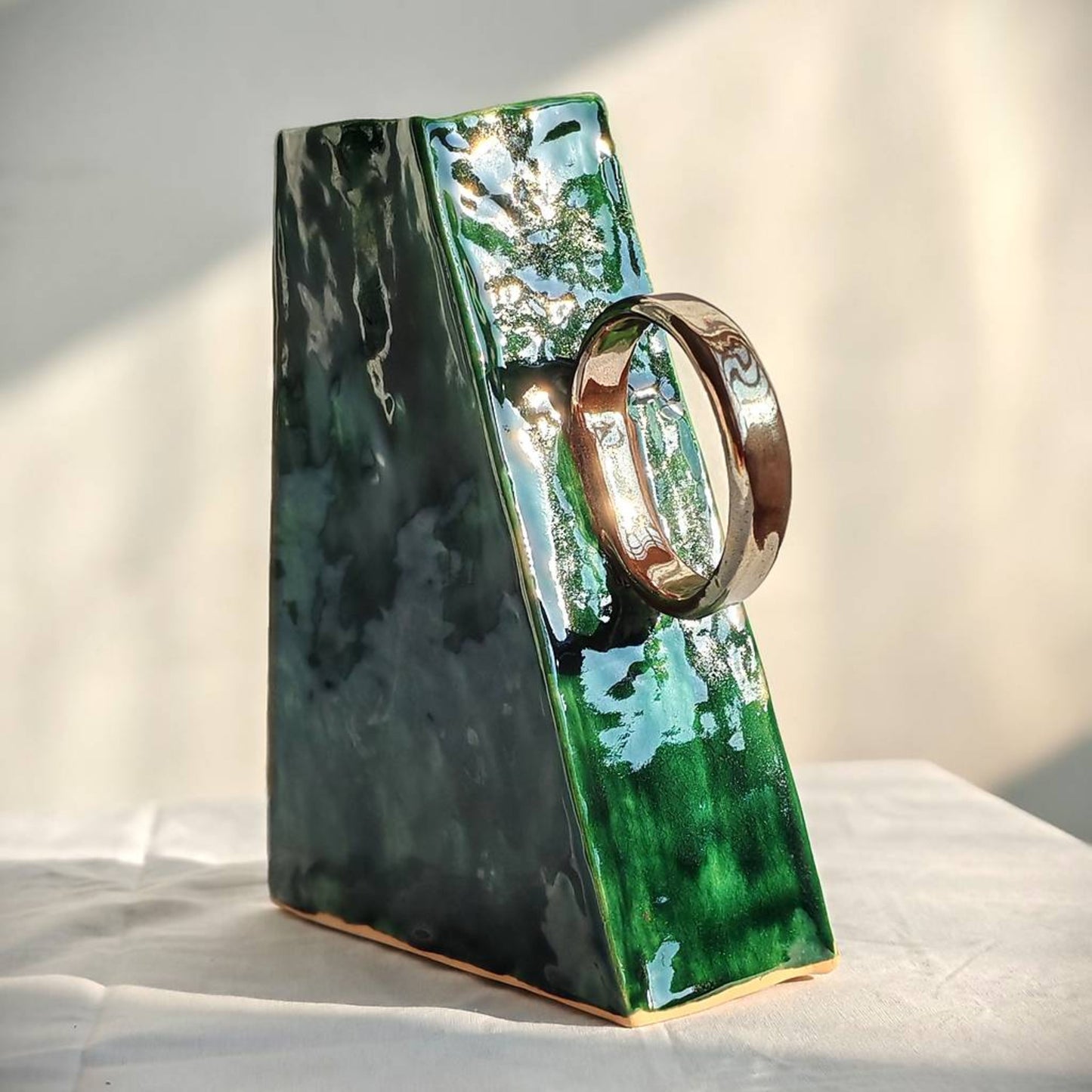 Handmade Geometric Emerald Green Ceramic Vase