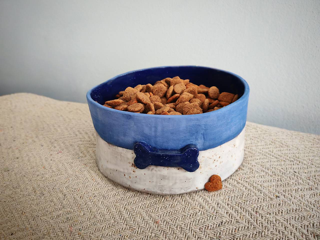 Handmade "Good Boy" Ceramic Pet Bowl – Cobalt Blue & Speckled White