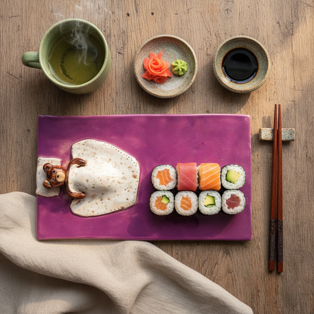 Ceramic sushi plate - overhead view