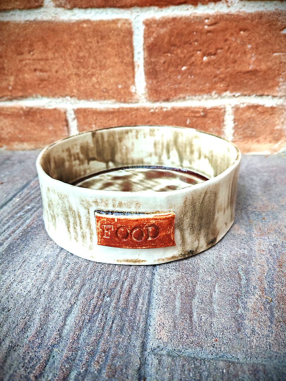 Handmade "Food Enthusiast" Ceramic Pet Bowl – Rustic White & Terracotta