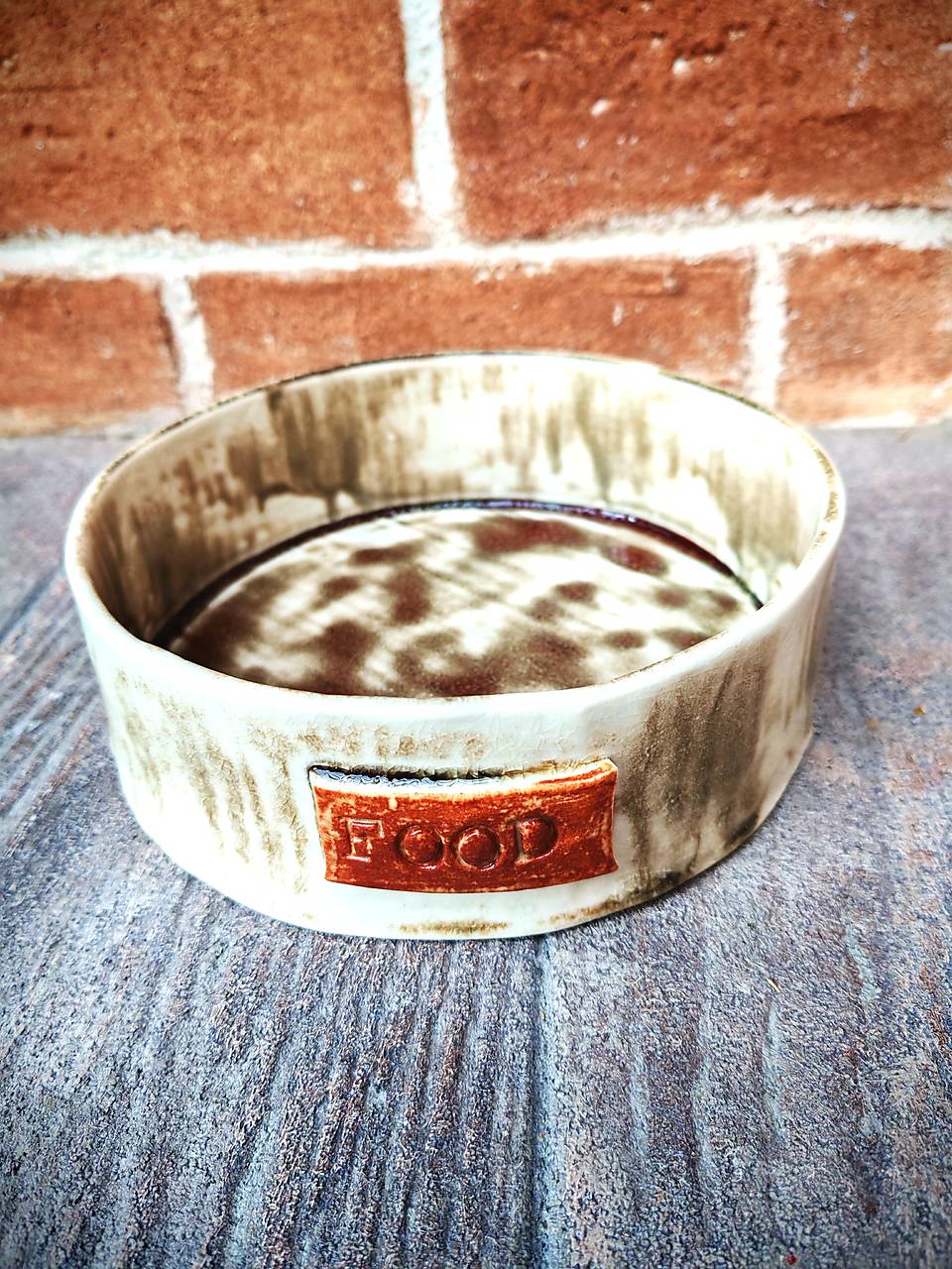 Handmade "Food Enthusiast" Ceramic Pet Bowl – Rustic White & Terracotta