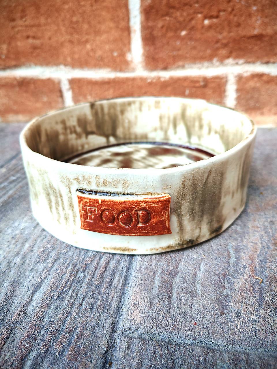 Handmade "Food Enthusiast" Ceramic Pet Bowl – Rustic White & Terracotta