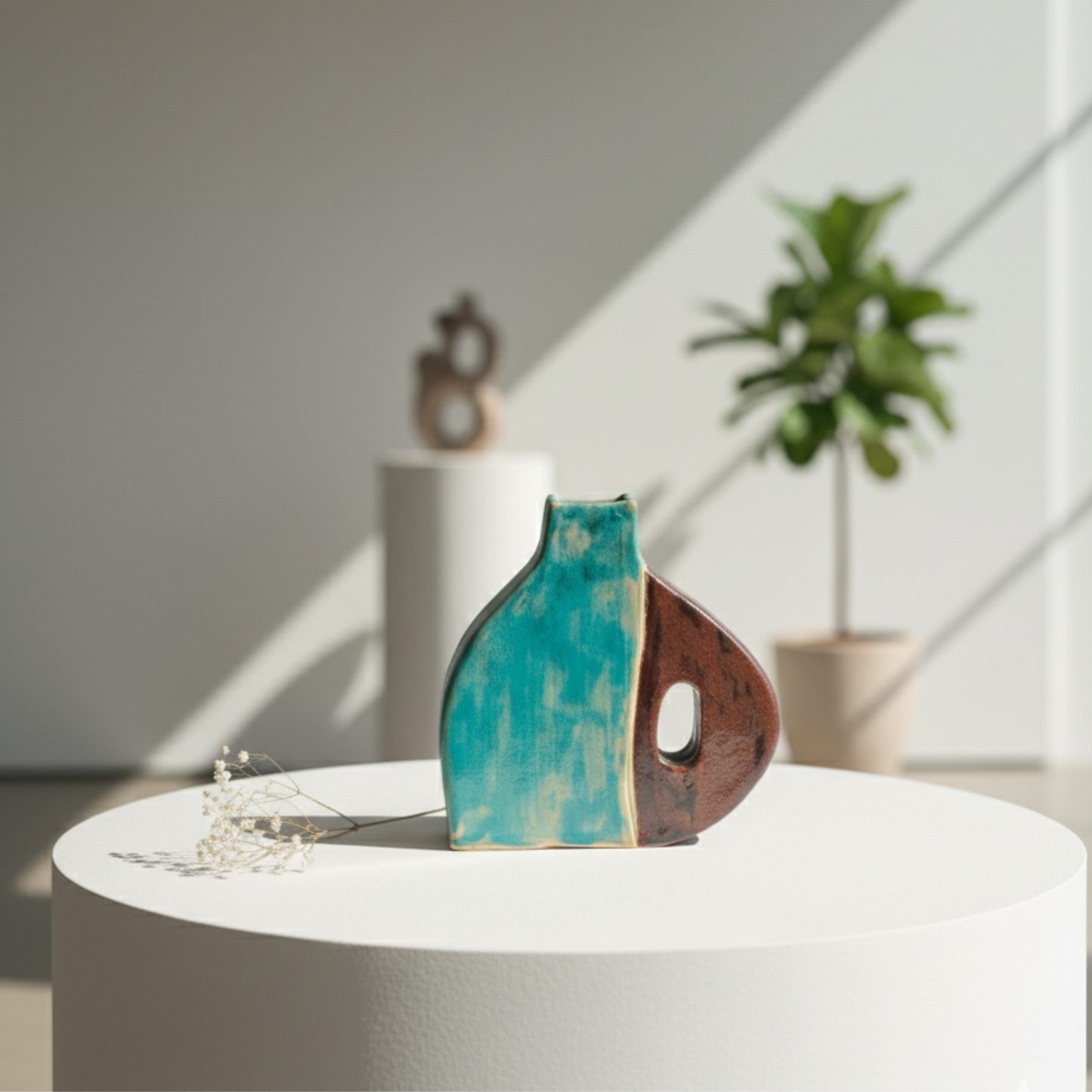 Handmade "Azure & Rust" Asymmetric Ceramic Vase