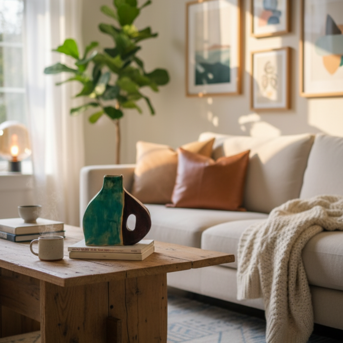 Handmade "Azure & Rust" Asymmetric Ceramic Vase