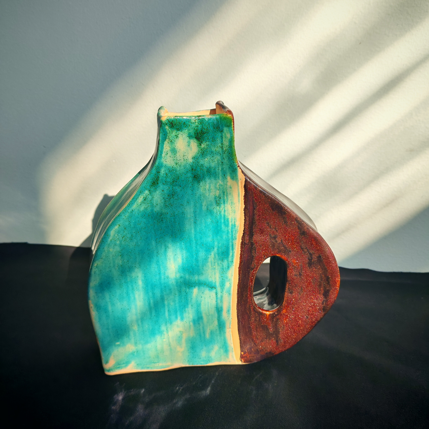 Handmade "Azure & Rust" Asymmetric Ceramic Vase