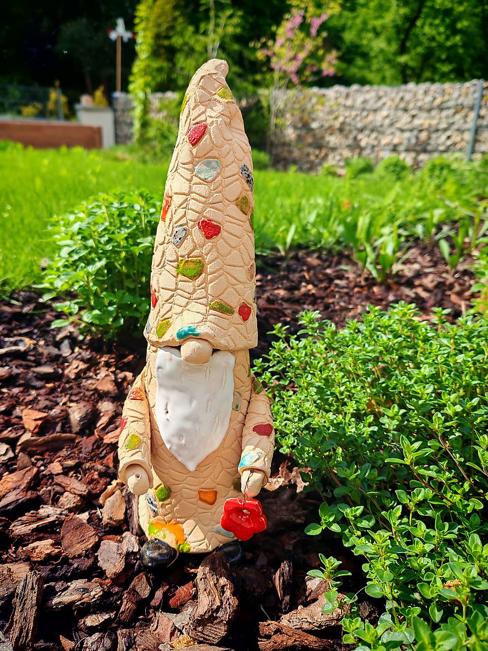 Handcrafted Mosaic Ceramic Garden Gnome – "The Colorful Guardian"