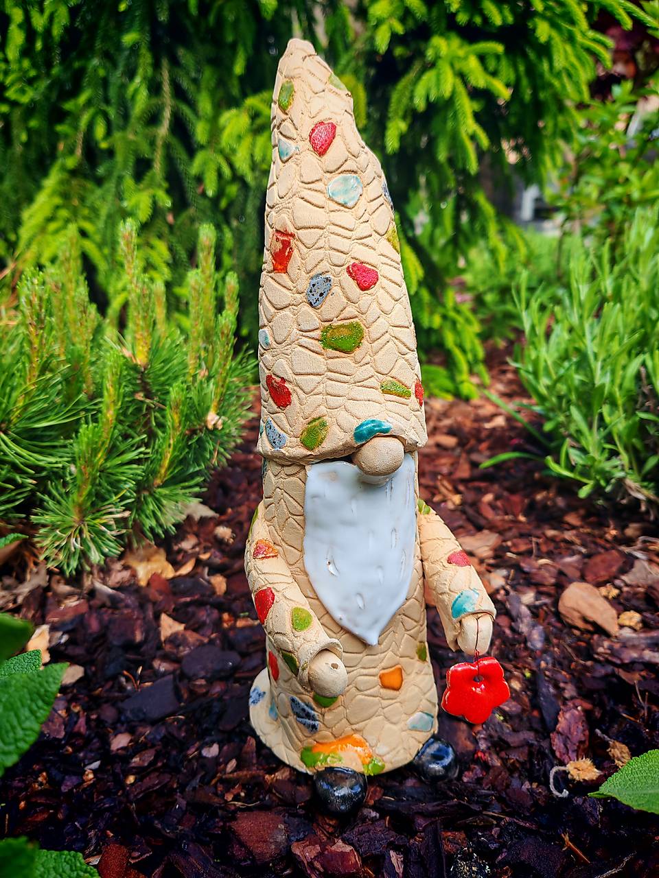 Handcrafted Mosaic Ceramic Garden Gnome – "The Colorful Guardian"
