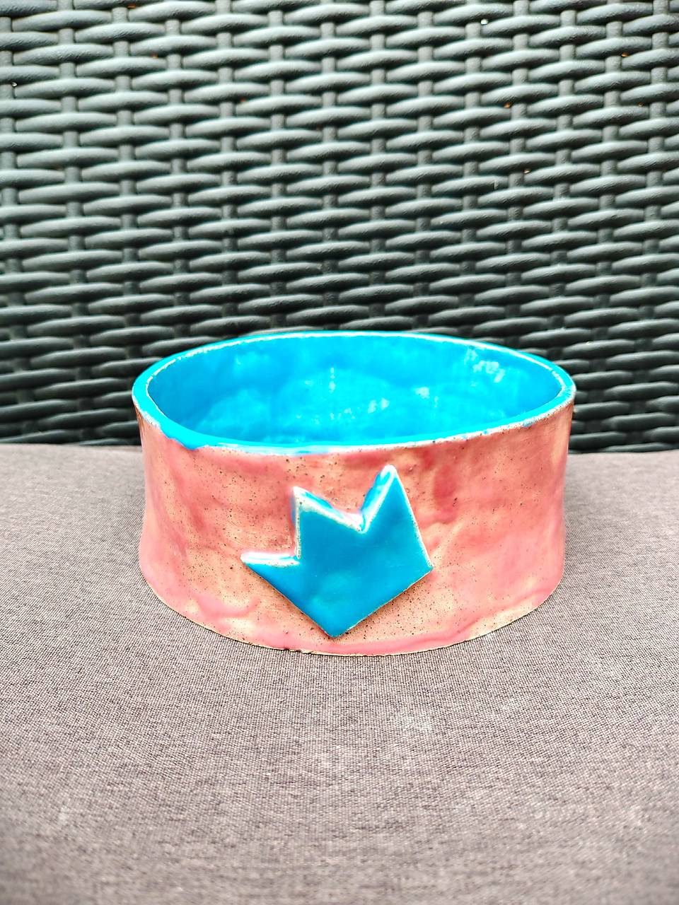 Handmade "Royal Paws" Ceramic Pet Bowl – Dusty Rose & Turquoise