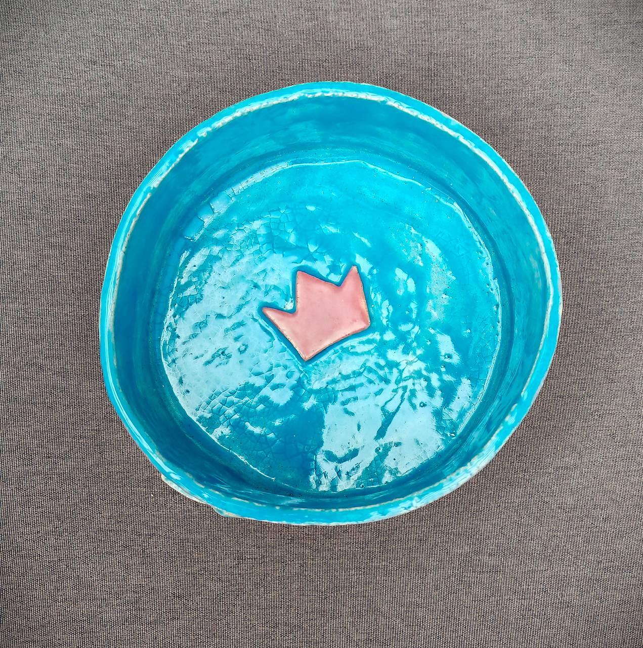 Handmade "Royal Paws" Ceramic Pet Bowl – Dusty Rose & Turquoise