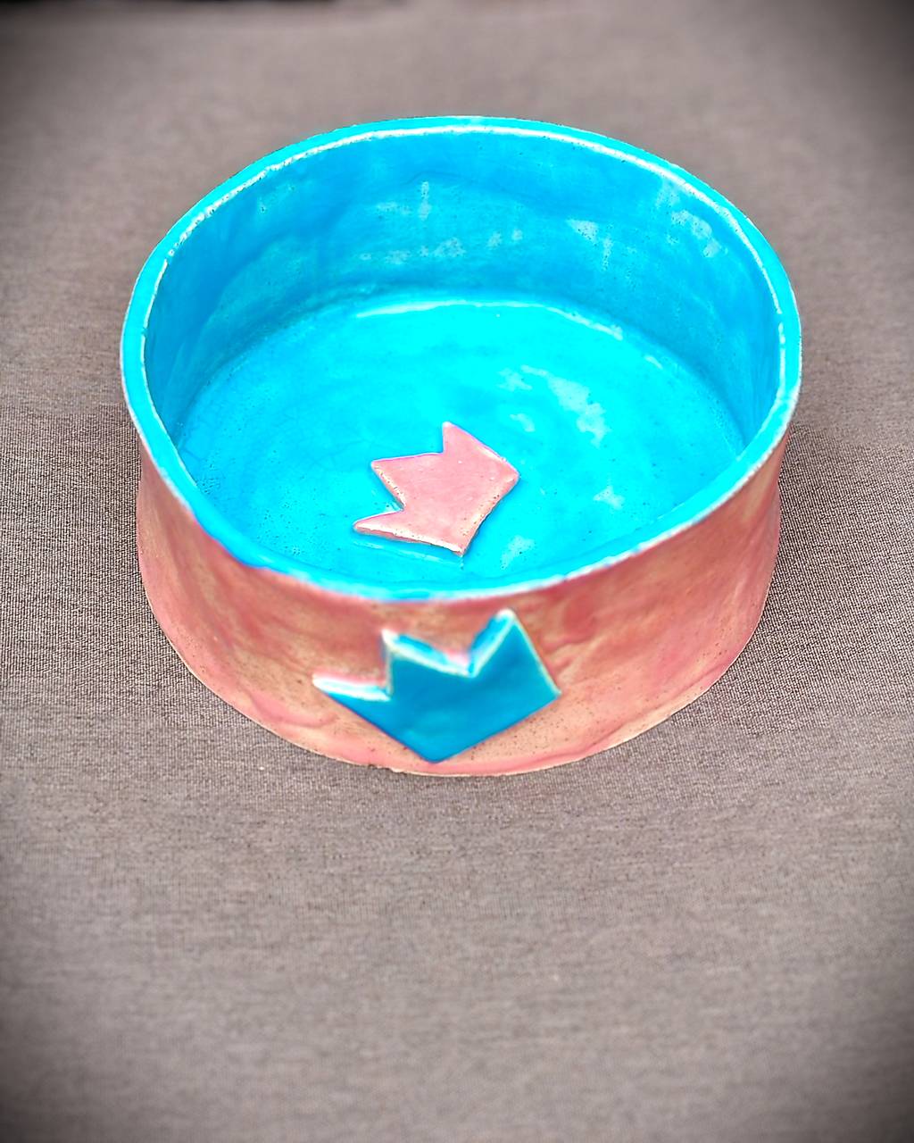 Handmade "Royal Paws" Ceramic Pet Bowl – Dusty Rose & Turquoise