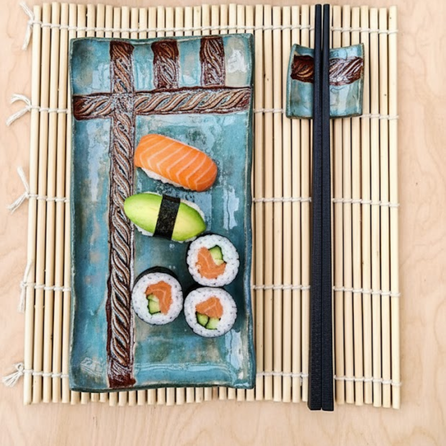 Handmade "Turquoise Rope" Ceramic Sushi Set